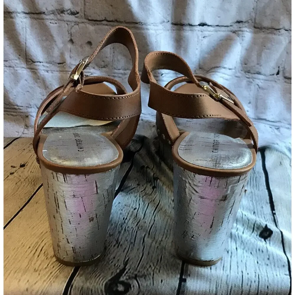 Chinese Laundry Give It A Go Platform Sandal Leather Nut Women’s 9.5 M